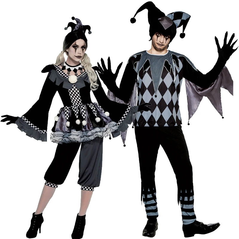 

Carnival Halloween Couple Circus Clown Costume Crazy Evil Poker Pennywise Harlequin Playsuit Cosplay Fancy Party Dress