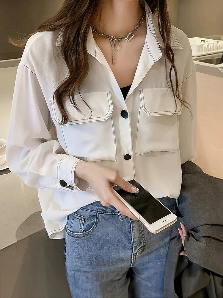 

Korean Fashion Oversized Shirt Women Loose Designer White Top Cool Blouse 2023 New