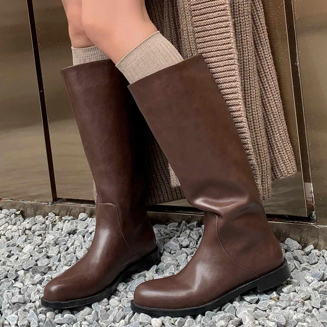 2024 новые женские слипоны на плоской подошве из натуральной кожи с круглым носком