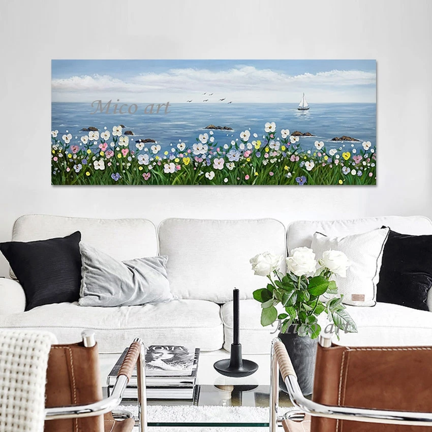 

Knife Art Design Flower Natural Scenery Painting Seascapes With Boats Abstract Unframed Canvas Wall Art Pictures For Hotels