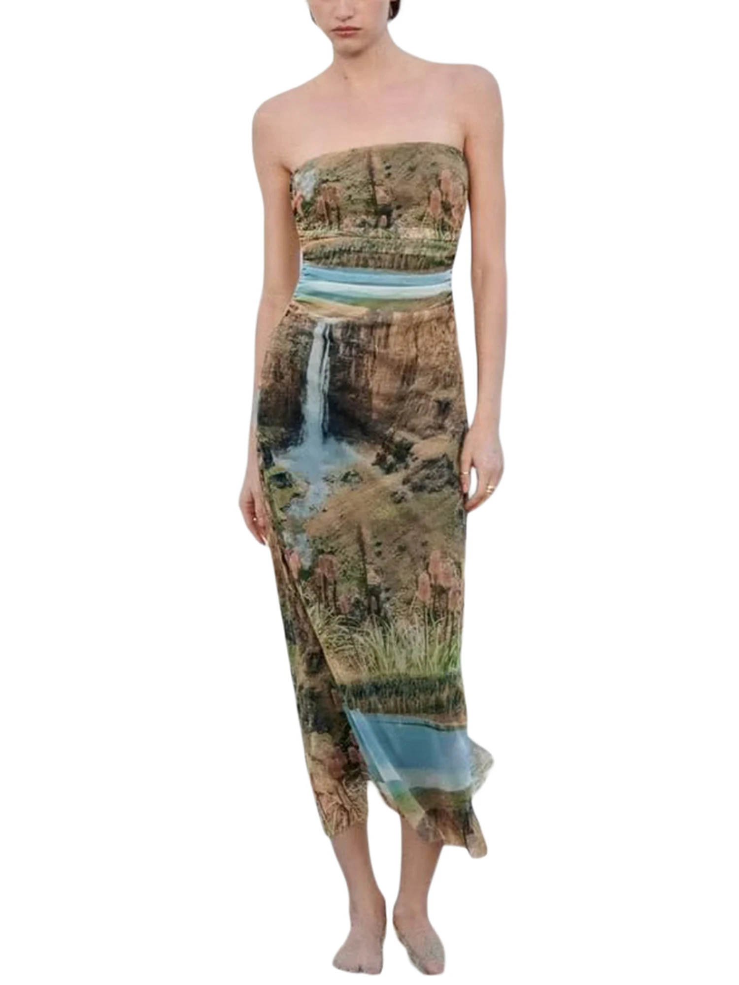 

Vintage Floral for Women Low Cut Backless Long Dress Sexy Spaghetti Strap Bodycon Split Cocktail Dresses 2023 (Tube