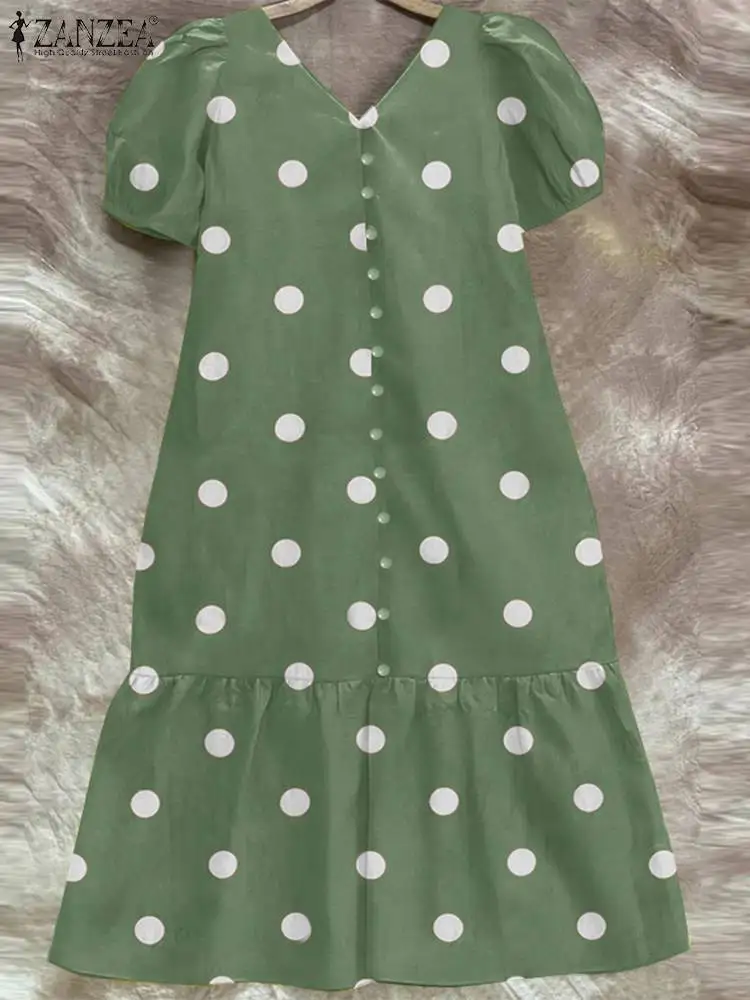 ZANZEA 2024 летний корейский халат миди женское пышное платье с короткими рукавами