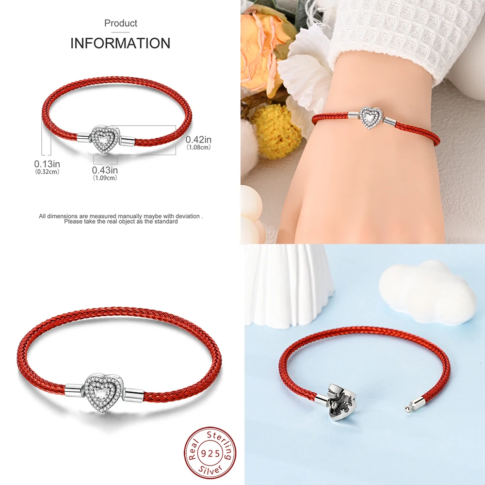 Стерлингового серебра 925 пробы пряжка FOREVER Love черная и красная тканая базовая