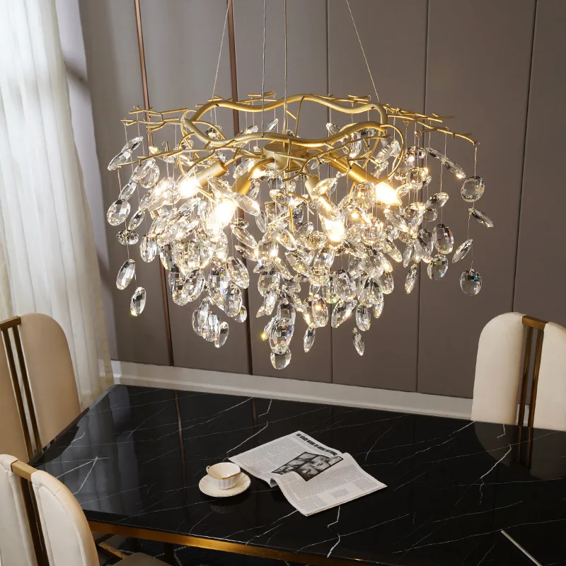 

Led Art Chandelier Pendant Lamp Light Luxury Crystal Branch Shape Design Modern Indoor Decor Dining Bedroom Luminaria Fixtures