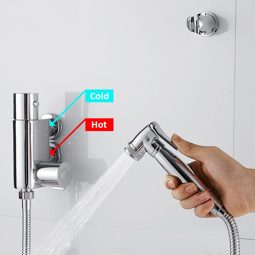 

Thermostic Bathroom Shower Set Wall Mounted Bidet Toilet Faucet Shower Portable Sprayer Set Hot and Cold Water Hygienic Shower
