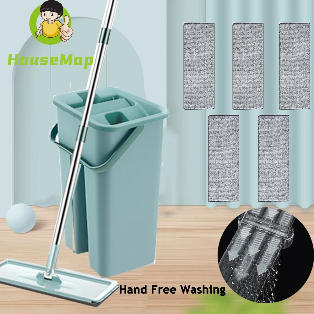 

Household Mop with Bucket Hand Free Washing 360 Degree Spin Cleaner with 4 or 6 Microfiber Cloth Flat Floor Tile Cleaning Tools