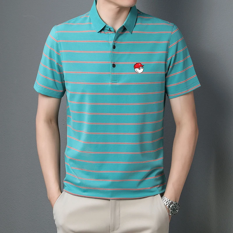 

Men's High Quality Golf Shirts Quick-Drying Stripe 2022 New Summer Breathable Polo T-shirt Short Sleeve Golf Top Men Golf Wear