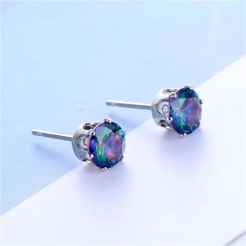 

6/7MM Round Six Prong Lab Diamond Earrings For Women 100% Stainless Steel Stud Earrings Female Wedding Luxury Gifts