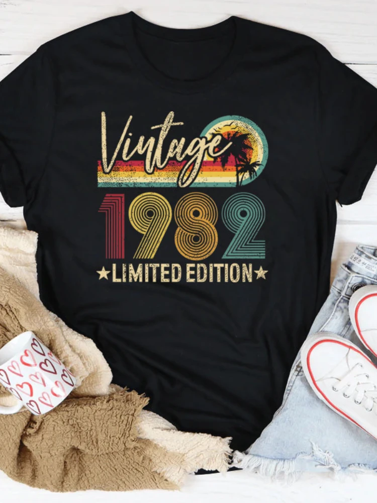 

Vintage 1982 Limited Edition Print Women T Shirt Short graphic Women Ladies Tee Shirt Tops Camisetas Mujer y2k top