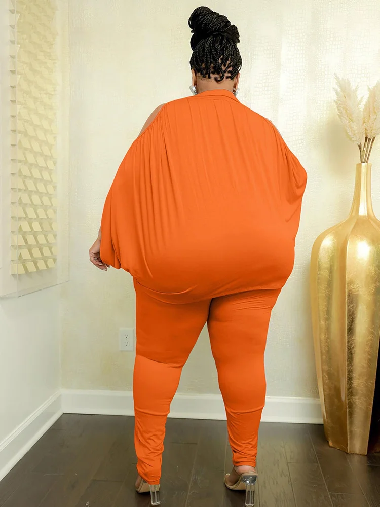 Plus Size 2 Piece Set Women Long Sleeve Off the Shoulder Top and Pants Set Tights Large Size Clothes Wholesal 3xl 4xl 5xl 6xl