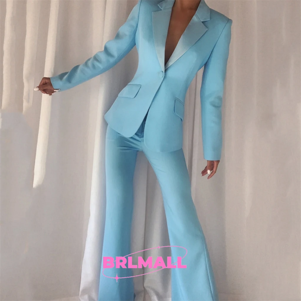 Flare Pants + Suit Jacket 2 Pieces Women Suit Set Formal Tuxedo For Wedding Party Prom Blazer Slim Fit Long Sleeve One Button