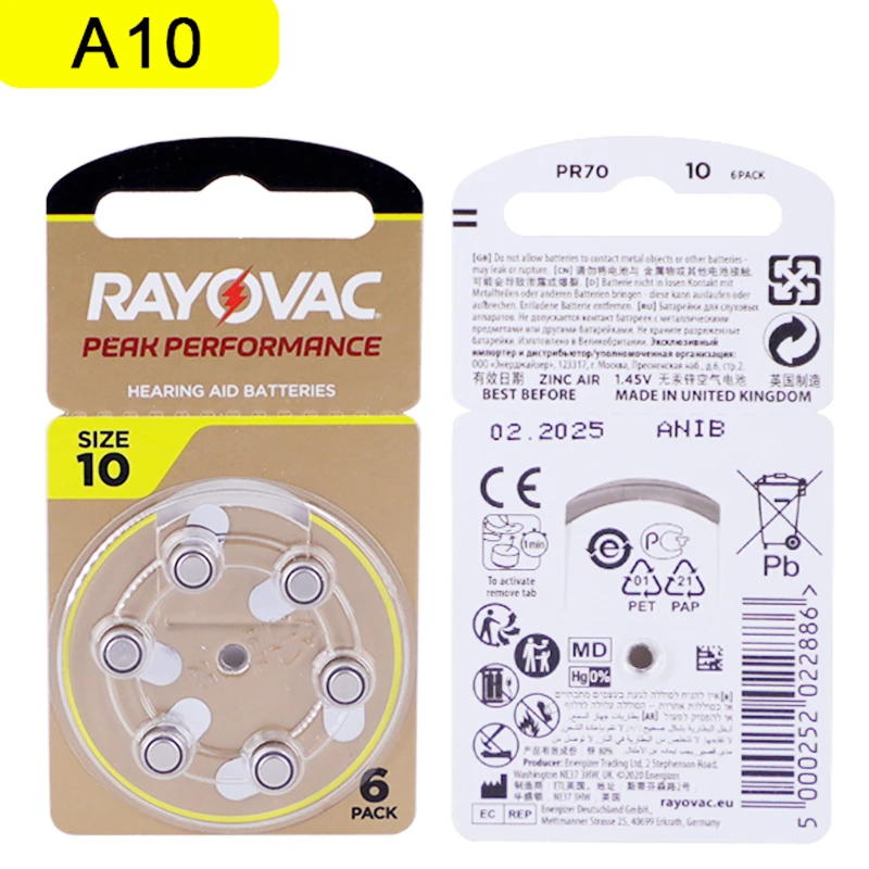 

60PCS Hearing Aid Battery A10 RAYOVAC PEAK Zinc Air Batteries For BTE CIC Hearing Aid Sound Amplifier Battery Dropshipping