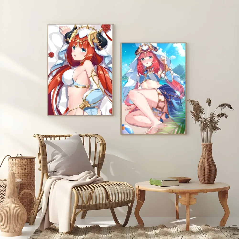 Nilou Genshin Impact Sexy Girl Poster Sticky Wall Art Printing Waterproof Home Living Bed Room Bar Aesthetic Decor