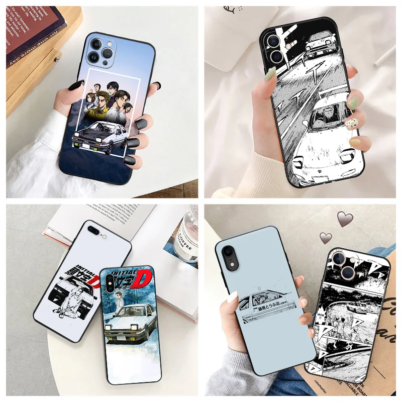 

Black Matte Anti-Drop Phone Case For iPhone 14 12 13 Pro Max 11 Mini 7 8 6 6s Plus XS X XR SE Luxury Anime Initial D Comic Cover