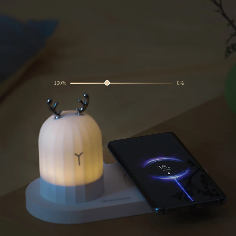 

Simple Deer Wireless Charging Night Light Usb Charging Cartoon Voice-Activated Night Light Led Night stand Light Home Accessorie