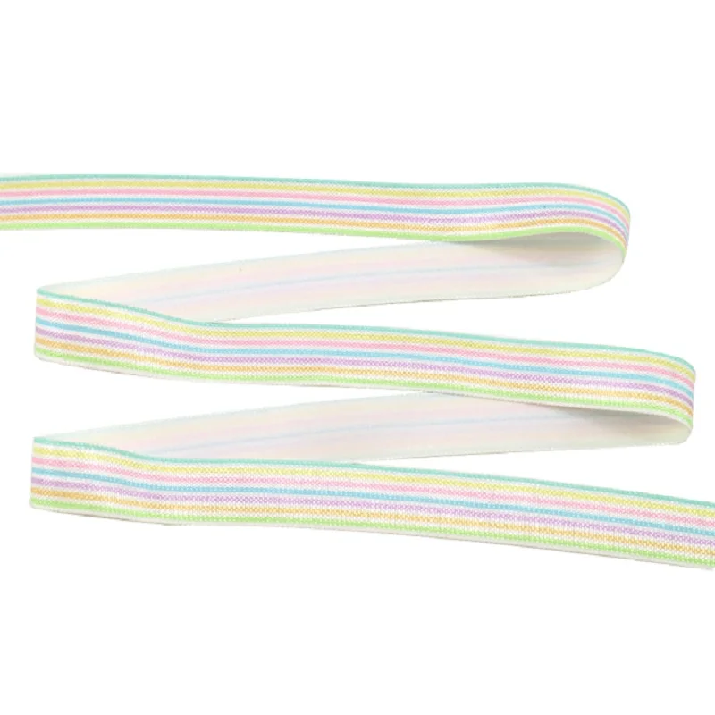 

50yards 5/8" 16mm Rainbow Color Printed Fold Over Elastic Stripe FOE Webbing DIY Hairbows Crafts Handmade Hair Tie Accessories