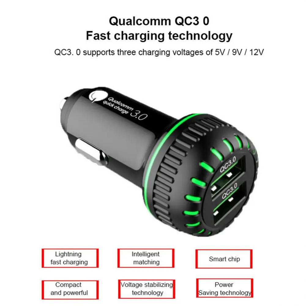 

Автомобильное зарядное устройство QC3.0 с 2 USB-портами, 36 Вт