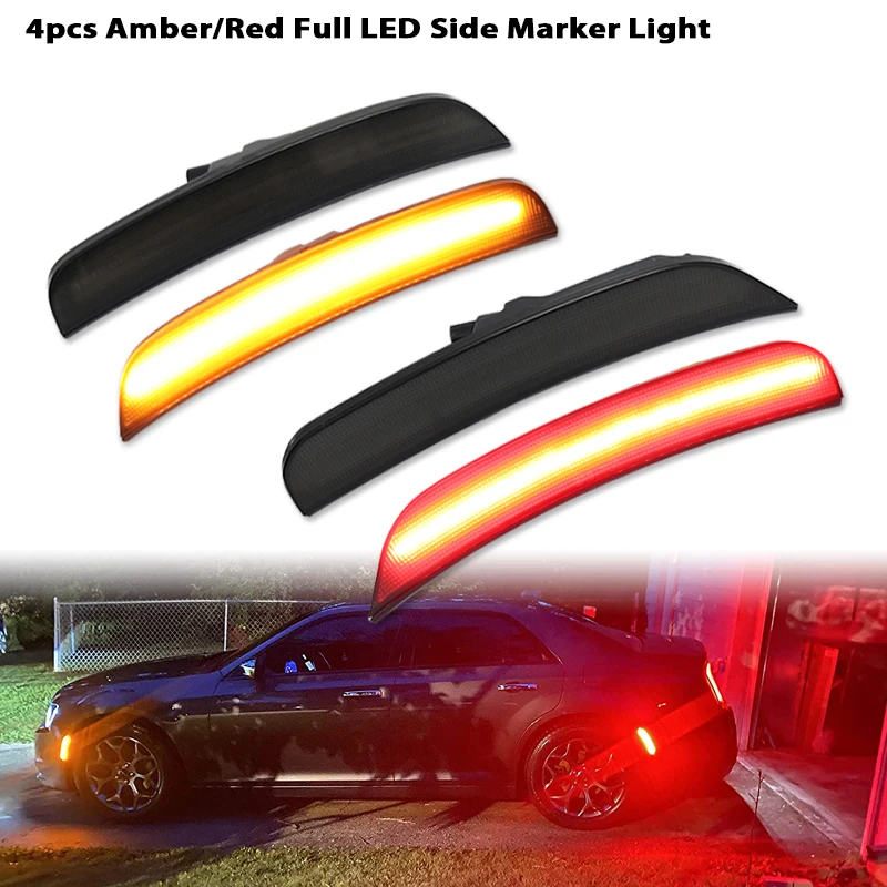 

Передние янтарные задние красные светодиодные боковые габаритные огни iJDM для Chrysler 300 2015-2021, передний и задний полный комплект дымовых фонарей для Chrysler 300