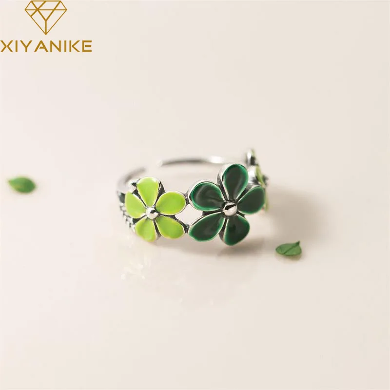 

XIYANIKE Exquisite Green Five Petal Flower Cuff Rings For Women Girl New Fashion Adjustable Jewelry Gift Party кольцо женское