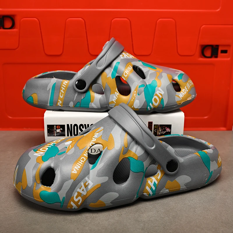 Мужские камуфляжные сандалии, обувь для сада и пляжа, с перфорацией, цвет серый