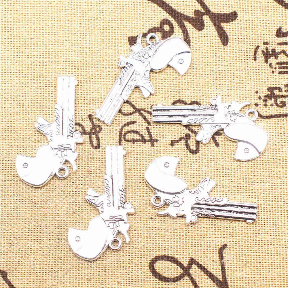

Gun Jewelri Charm Pendant Diy Accesori 24X40mm Antique Silver Color 5 Pieces