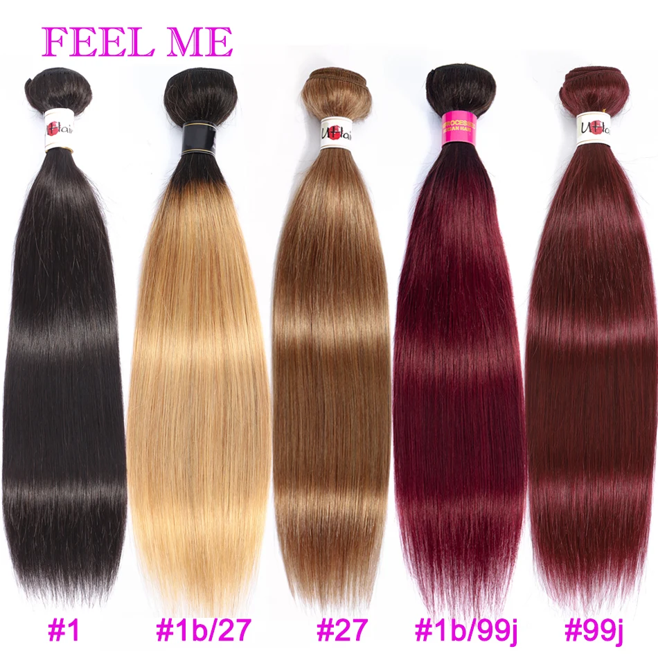 FEELME # 99j прямые человеческие волосы в пучках 1 шт. 1b/27 Ombre бразильские 10-24 дюйма