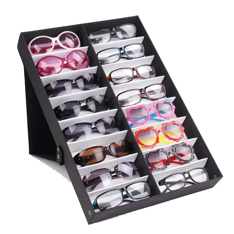 High-end 18 Grids Modern Foldable Eyeglass Storage Box Sunglasses Eye Glasses Storage Case Display Stand Holder Case Wardrobe Or