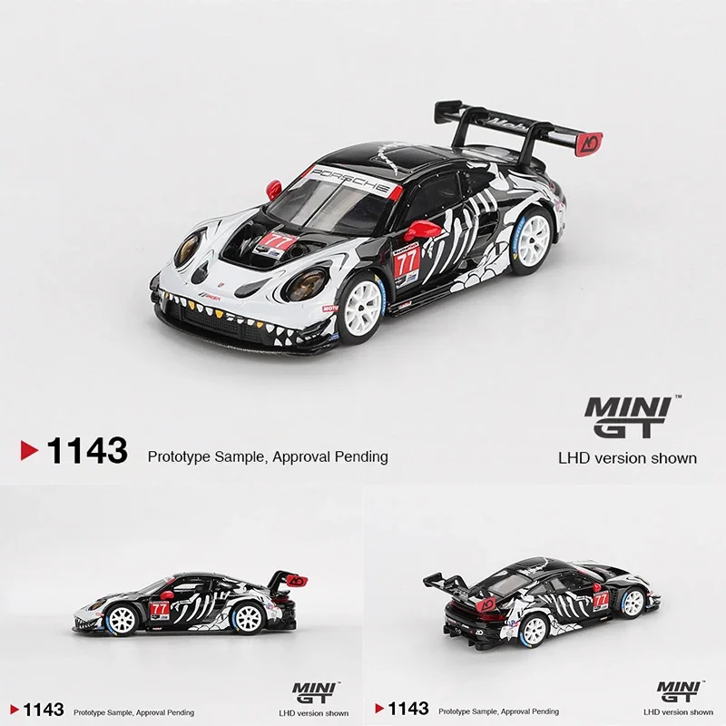 Фото Предпродажа MINIGT 1143 # 77 1:64 Porsche 911 GT3 R AO Racing IMSA Petit Le Mans Skeleton Rexy Хэллоуин Литая под давлением модель автомобиля игрушки №1