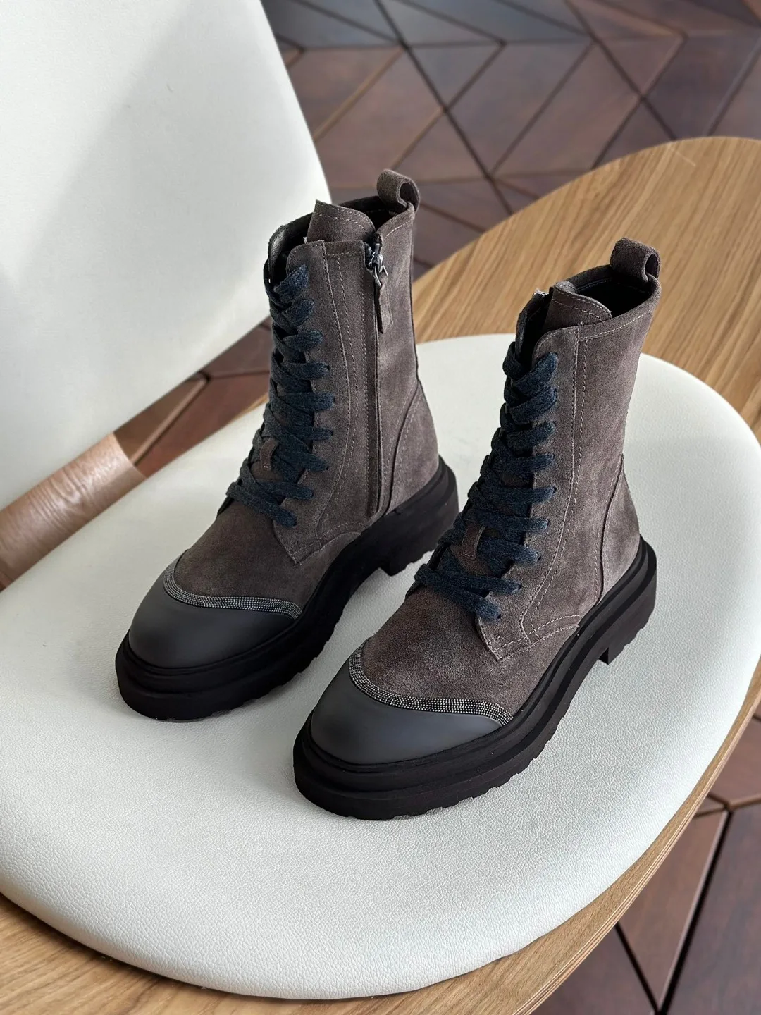 Женские осенне-зимние ботильоны кожаные ботинки с ожерельем из бисера