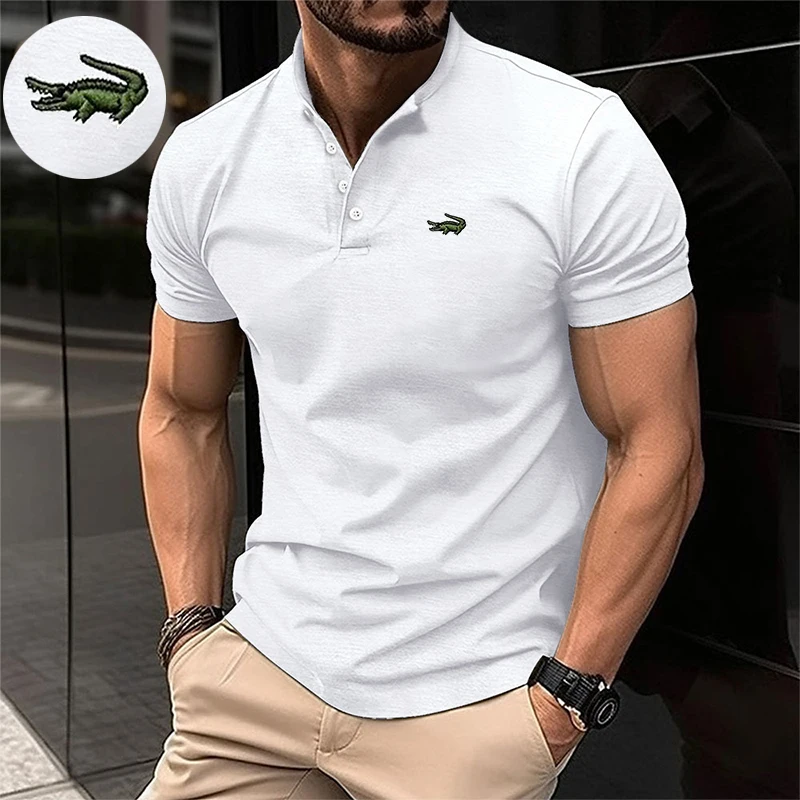 

Мужская летняя рубашка-поло с вышивкой, дышащая деловая Повседневная рубашка-поло с короткими рукавами, 2023
