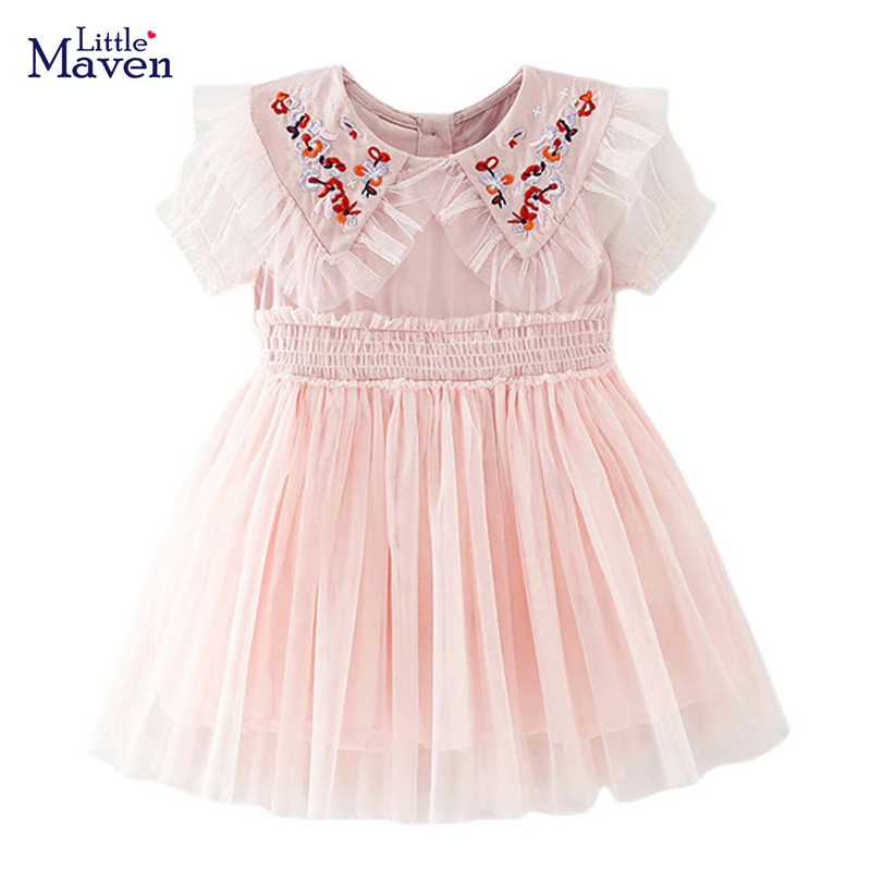 

Little maven 2022 Baby Girls New Fashion Summer Dress Casual Rainbow Unicorn Lined Children Cotton Clothes Soft for Kids 2-7year