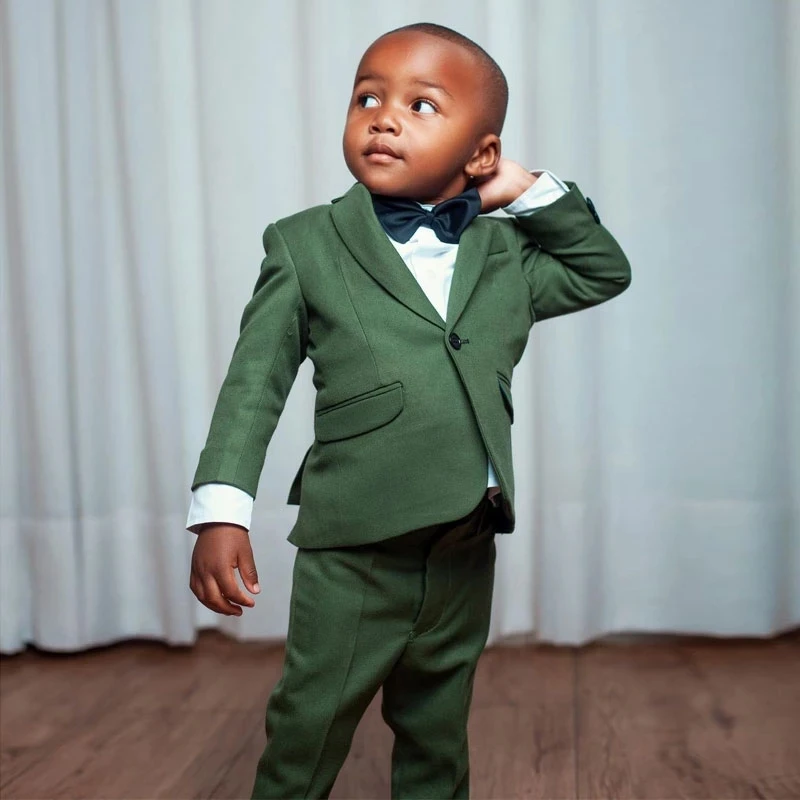 

2022 Olive Green Kids Children Wedding Blazer Formal Wear Suit Pattern Lapel Boy Birthday Party Business Suit 2 Pcs Jacket