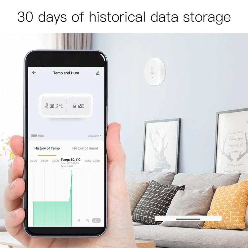 Смарт-датчик температуры и влажности на батарейках Smart ZigBee Tuya с приложением Alexa