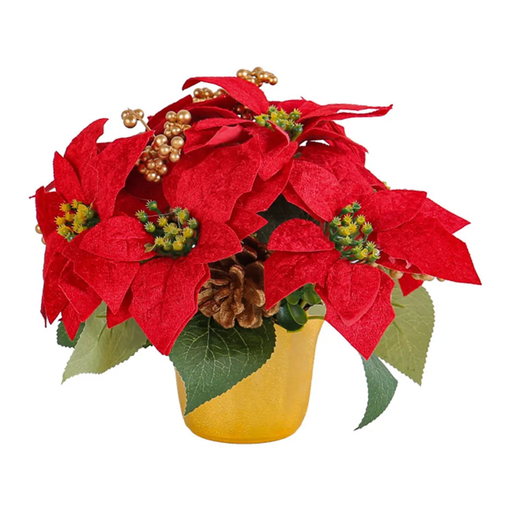 

Christmas Flower Potted Decorations Christmas Flowers Fake Bouquet Artificial Flower Xmas Festival Office Desk Party Decoration