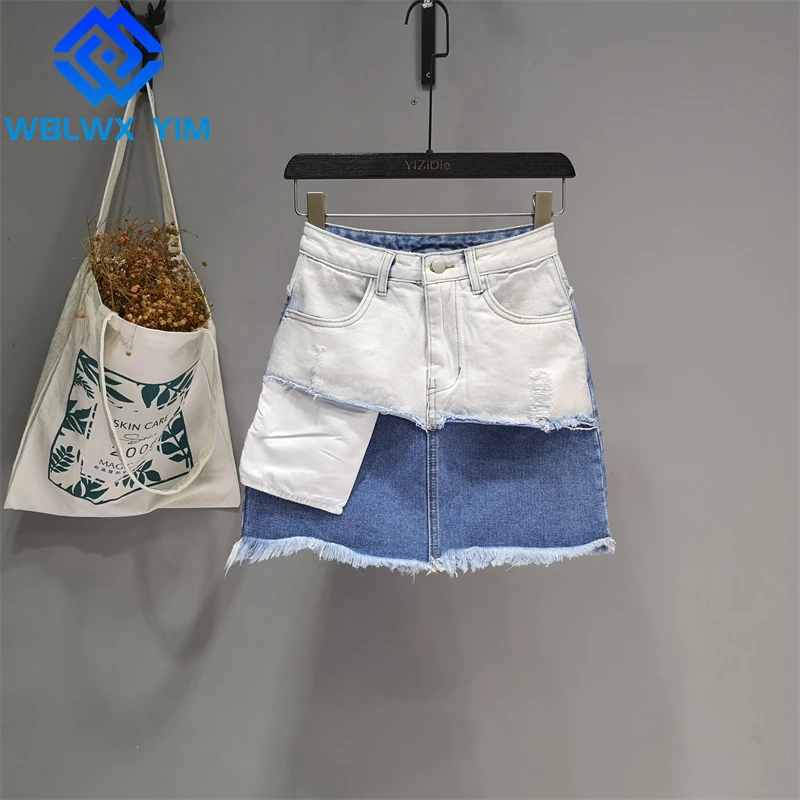 

Fashion Irregular Spliced Denim Skirt Women Streetwear Loose High Waist Mini Skirt Summer Patchwork A-Line Jeans Skirts Female