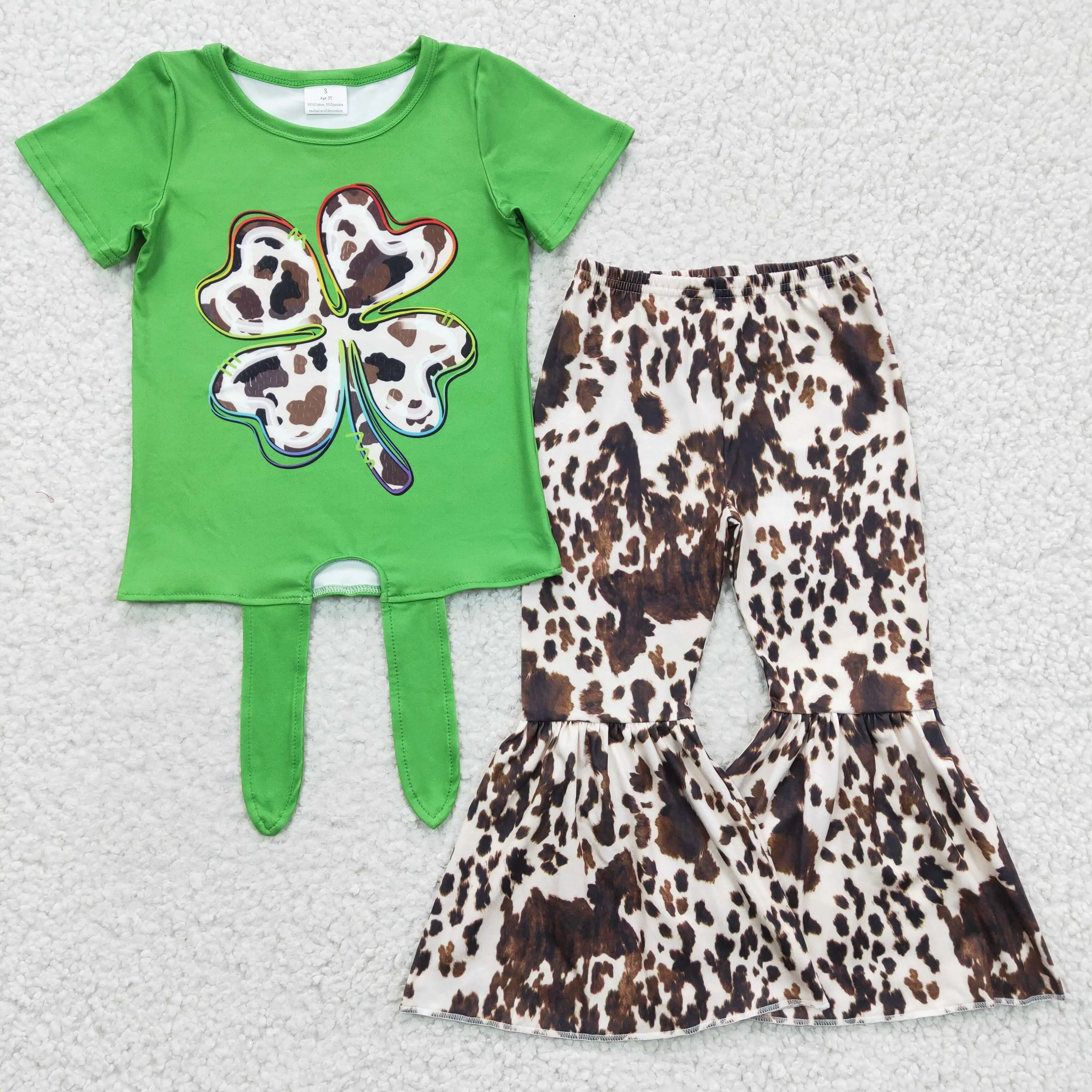 

new style St. Patrick Four-leaf clover short sleeve outfits kids clothes for girls children's clothing set clothes for kids