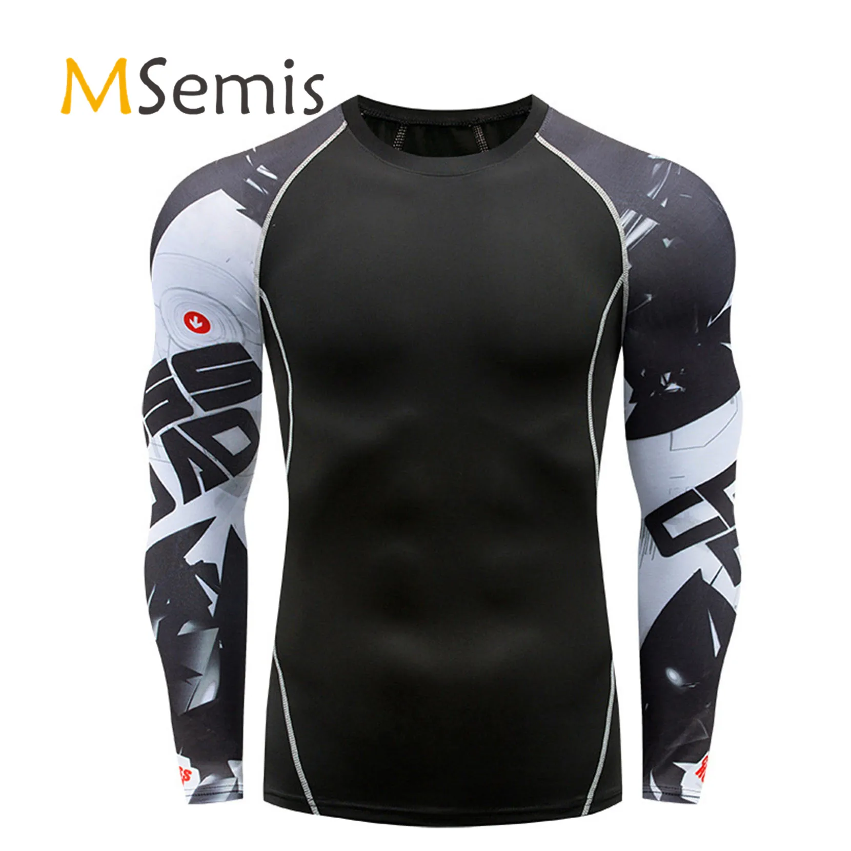 

Mens Gym Sports T-Shirts Quick Dry Moisture Wicking Rash Guard Tops Long Sleeve with Print Compression T-shirt for Sports Swim