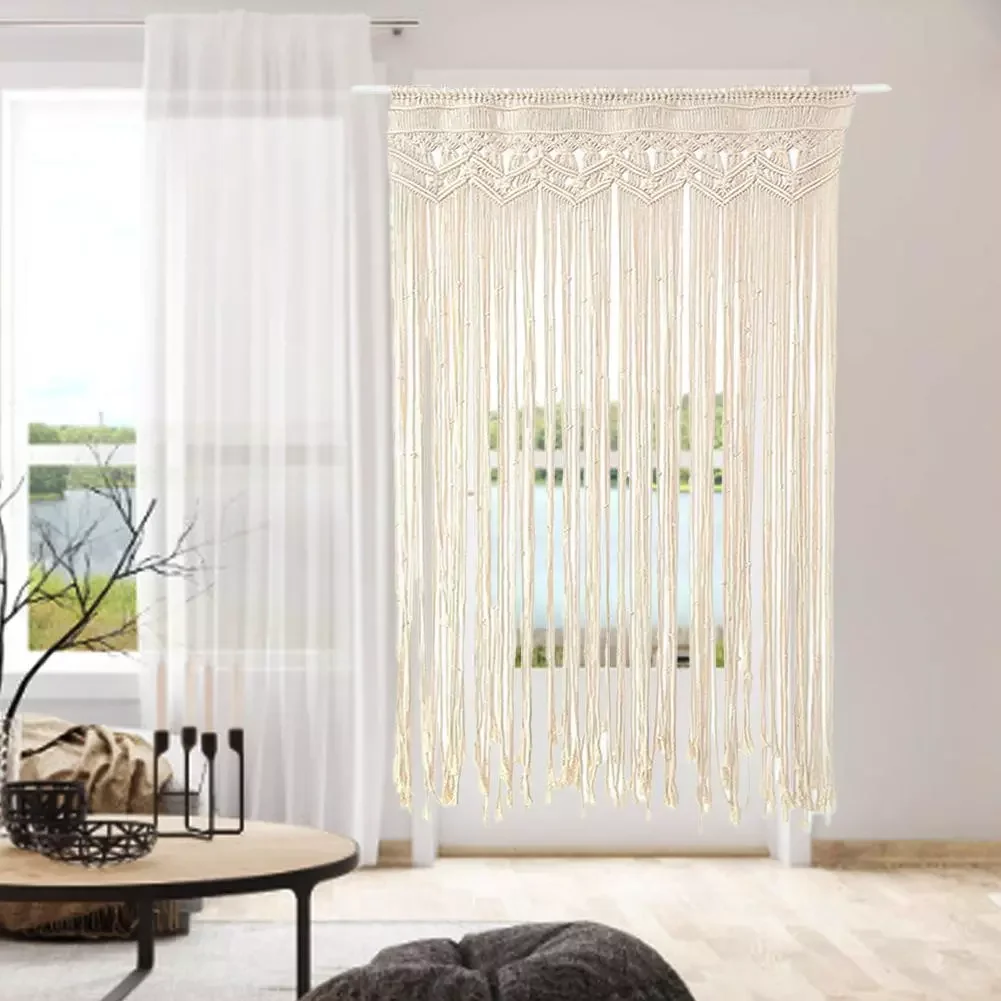 

130X180cm Macrame Tapestry Fringed Lace Wall Hanging DIY Boho Cotton Tapestry For Room Divider Door Curtains Wedding Background