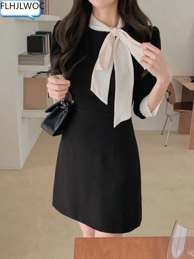 Шикарное корейское модное черное платье-рубашка 2022 женское японское милое