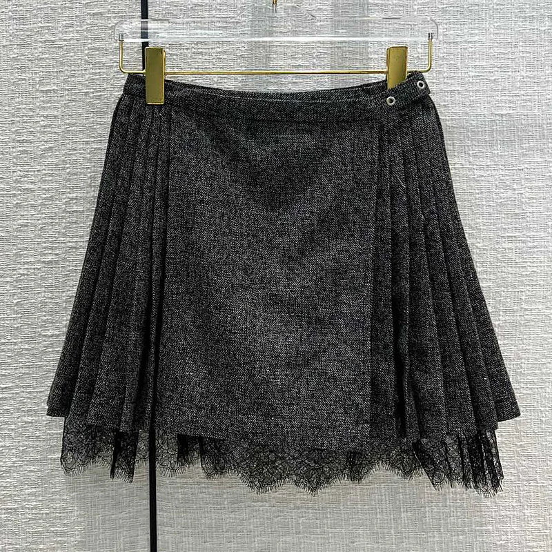 

Summer Vintage Grey Mini Skirt Women Sexy Lace Lining High Waist Pleated Skirt Fashion Runway One Piece Wrap Skirt Top Quality