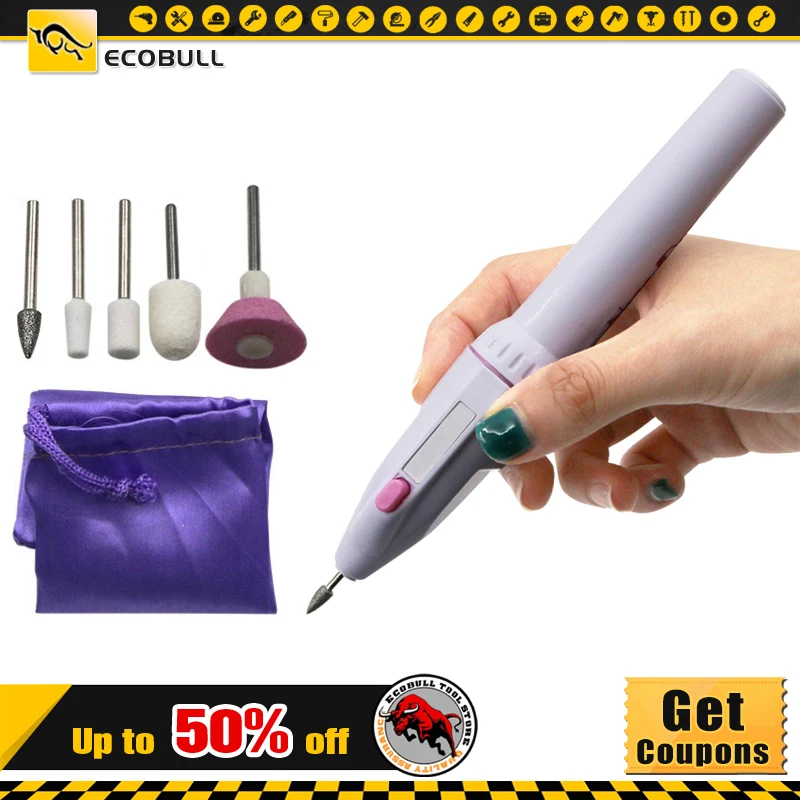 

Electric Nail Set Manicure Set 5 In 1 Portable Mini Manicure Pen File Grinder Grooming Kit Polisher Remover Drill