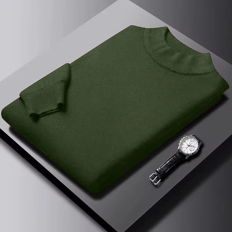 Мужской Однотонный Пуловер Свитер С Воротником-стойкой И Длинными Рукавами