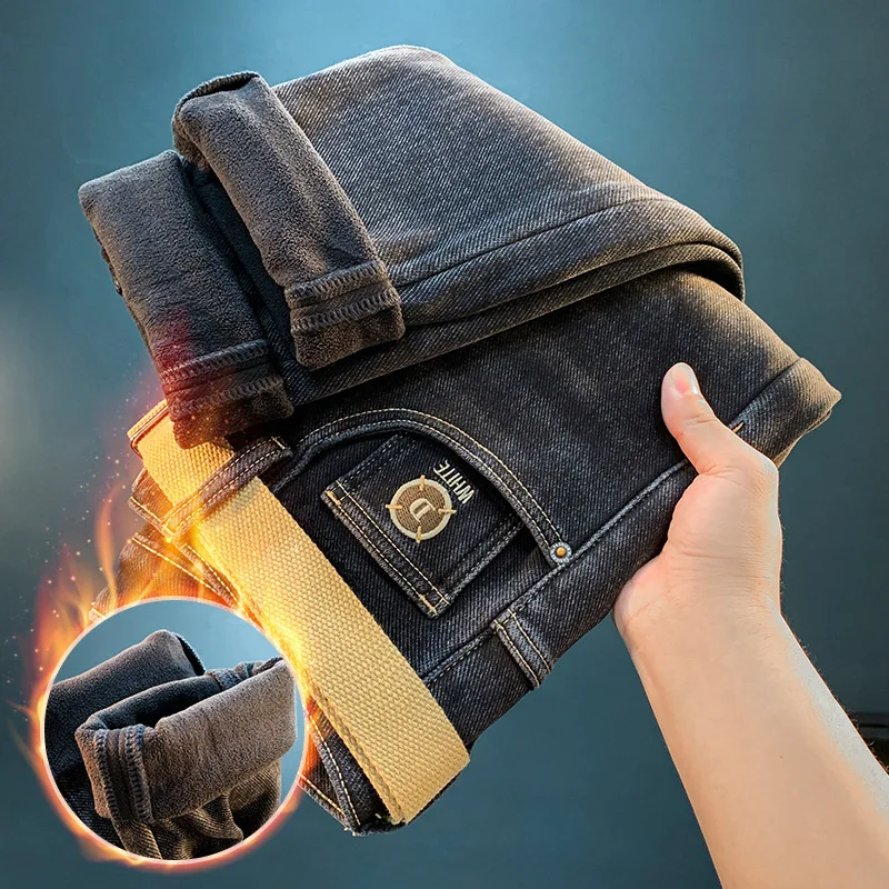 Толстые джинсы на флисовой подкладке мужские зимние теплые морозостойкие