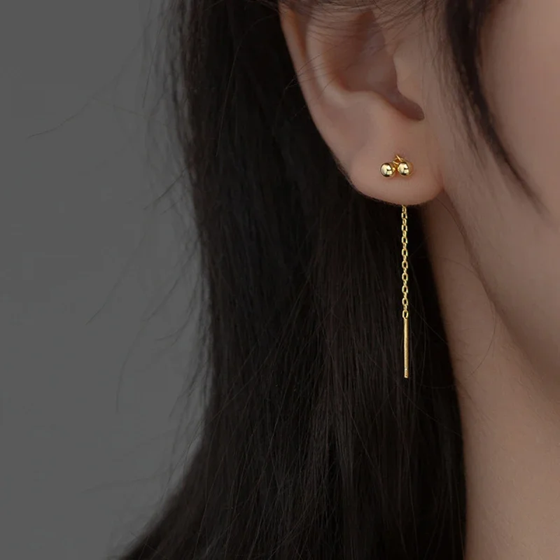 Женские серьги-гвоздики из серебра 925 пробы с короткой цепочкой 4 7 см