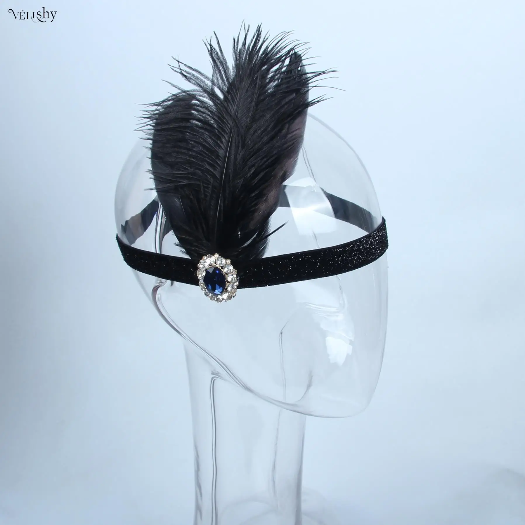 

Women's Black Feather Crystal Headband Fashion New Women Girls Hairwear Vintage Ladies Party Props Dress Accessories