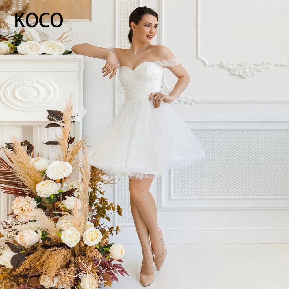 

MACDUGAL Wedding Dress 2022 ELegant Short Strapless Pearls Ball Gown Corset Tulle Vestido De Novia Civil Custom Made for Women