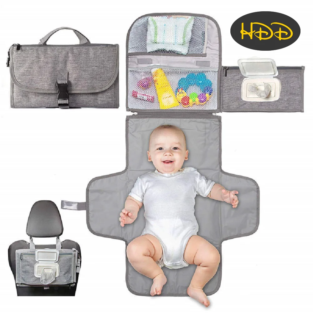 Portable Diaper Changing Pad, Portable Changing pad for Newborn Girl & boy - Baby Changing Pad with Smart Wipes Pocket