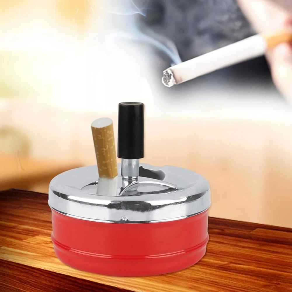 

Portable Ashtray Stainless Steel Windproof Ashtrays with Spinning Tray Holder Push Down Cigar Ashtray Metal Smokeless Ashtray