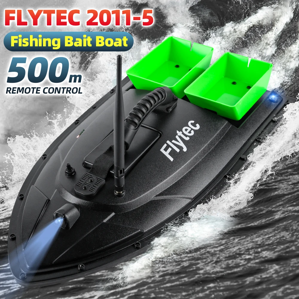 Flytec Official Store 2011-5 RC Fishfinder Boat High Power 2 Bait Bin Fishing Tool Long Time Use Dual Engine RC Boat 2