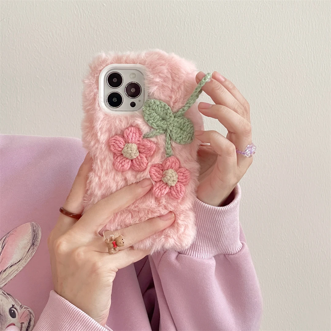 Плюшевый вязаный цветок 8 цветов полный комплект чехол для телефона iPhone 13 Pro Max 11 12